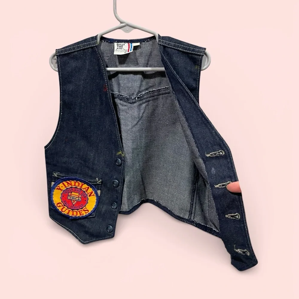 Vintage 1979 dark denim YMCA Indian Guides winter camp kids vest Billy The Kid